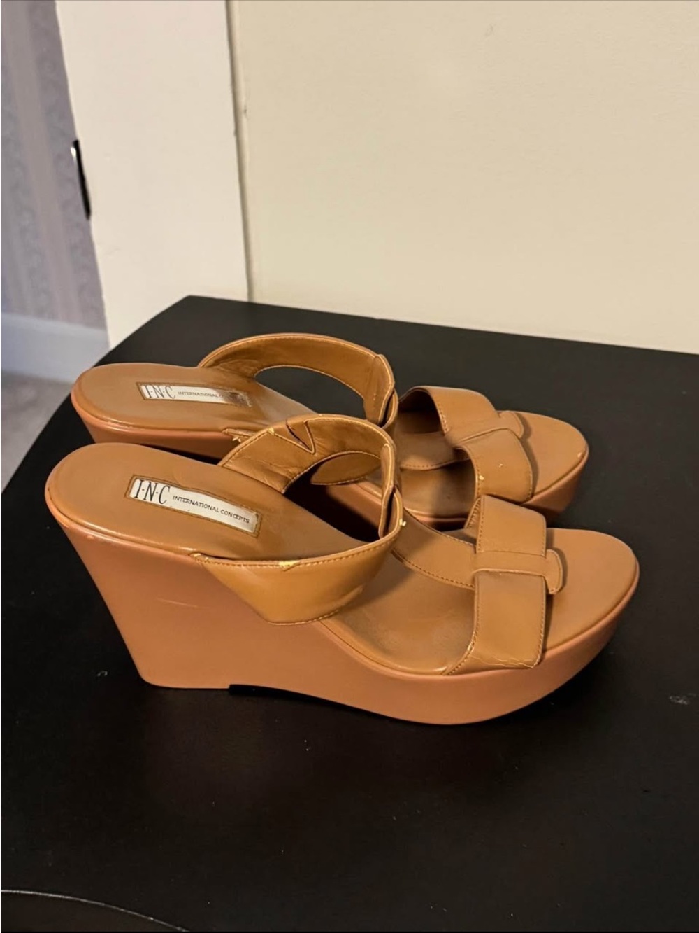 INC International Concepts Tan Platform Wedge Sandals